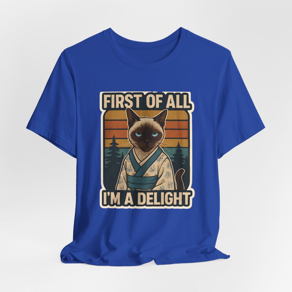 Siamese Cat Samurai "First of All I'm a Delight" T-Shirt