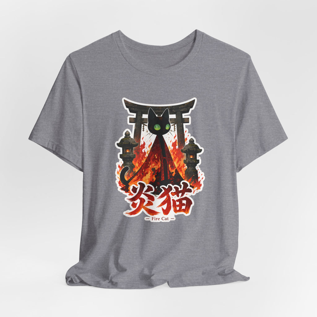Fire Cat T-Shirt — Japanese Torii Flames Graphic Tee (炎猫 — Fire Cat)