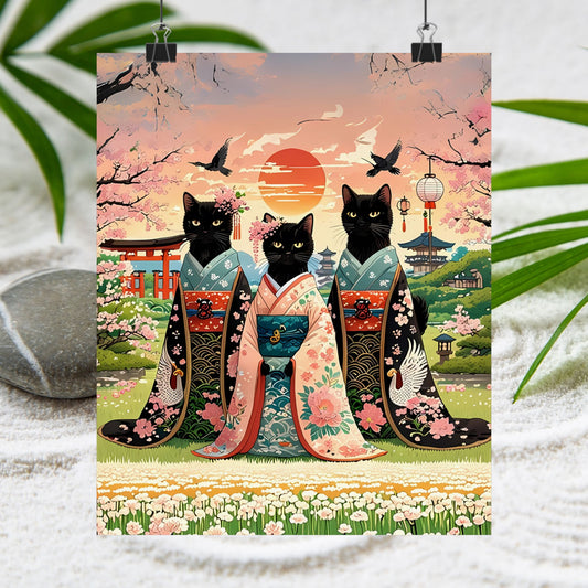Katzen-Kunstdruck - Ghibli inspirierte japanische Wandkunst