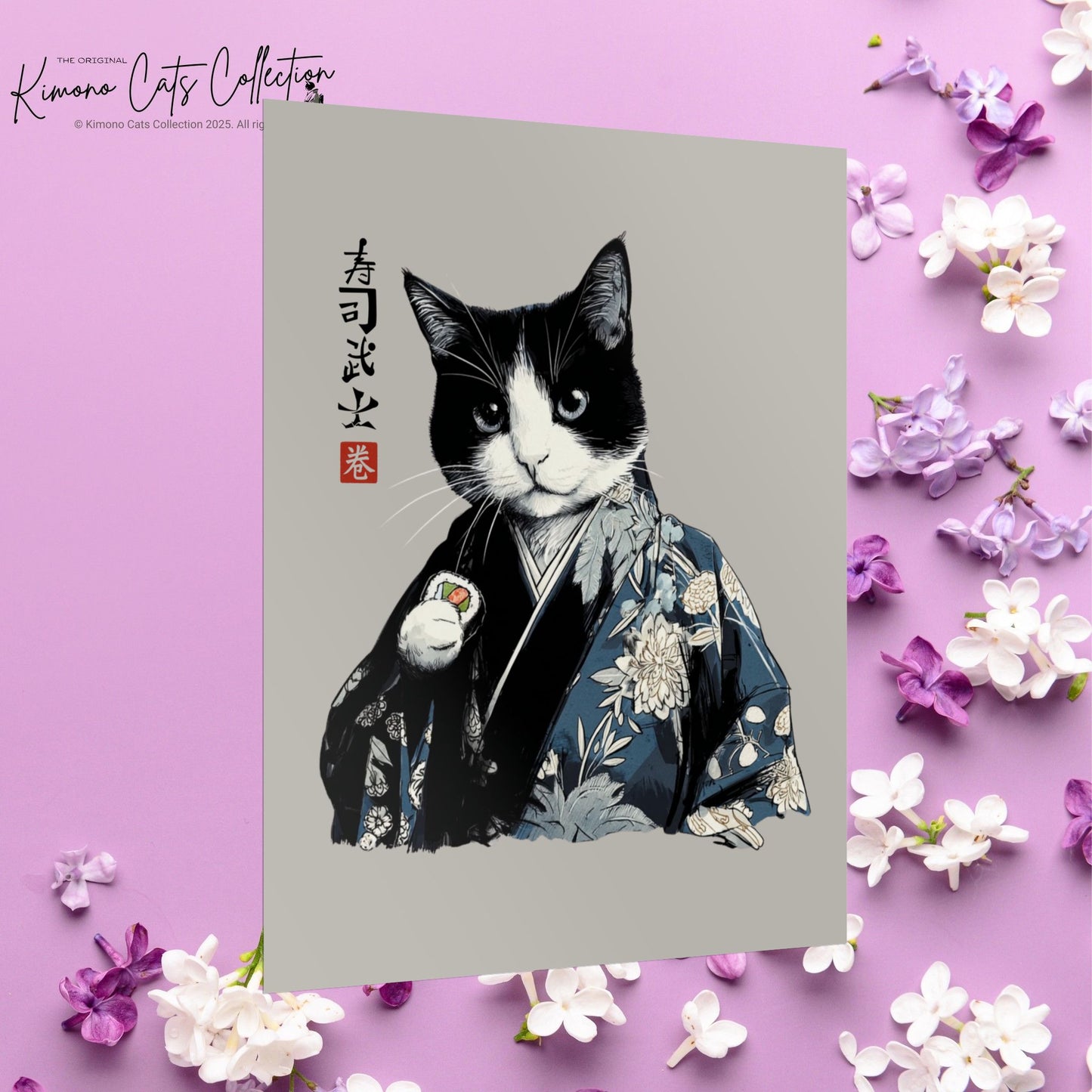 Sushi Bushi 寿司武士 Kimono Neko Rolled Poster