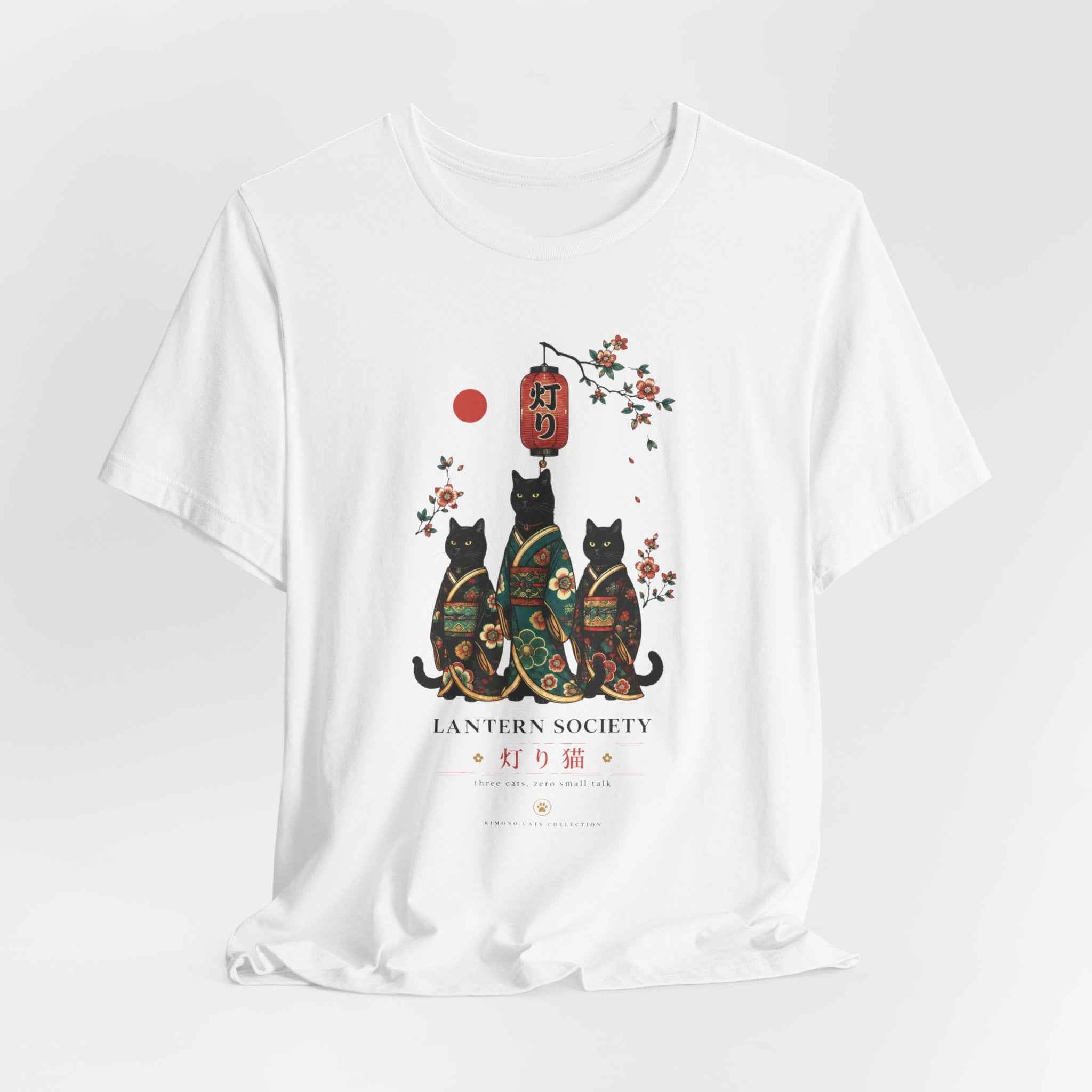 Lantern Society Cat Tee — Japanese Sakura Black Cats Graphic T-Shirt