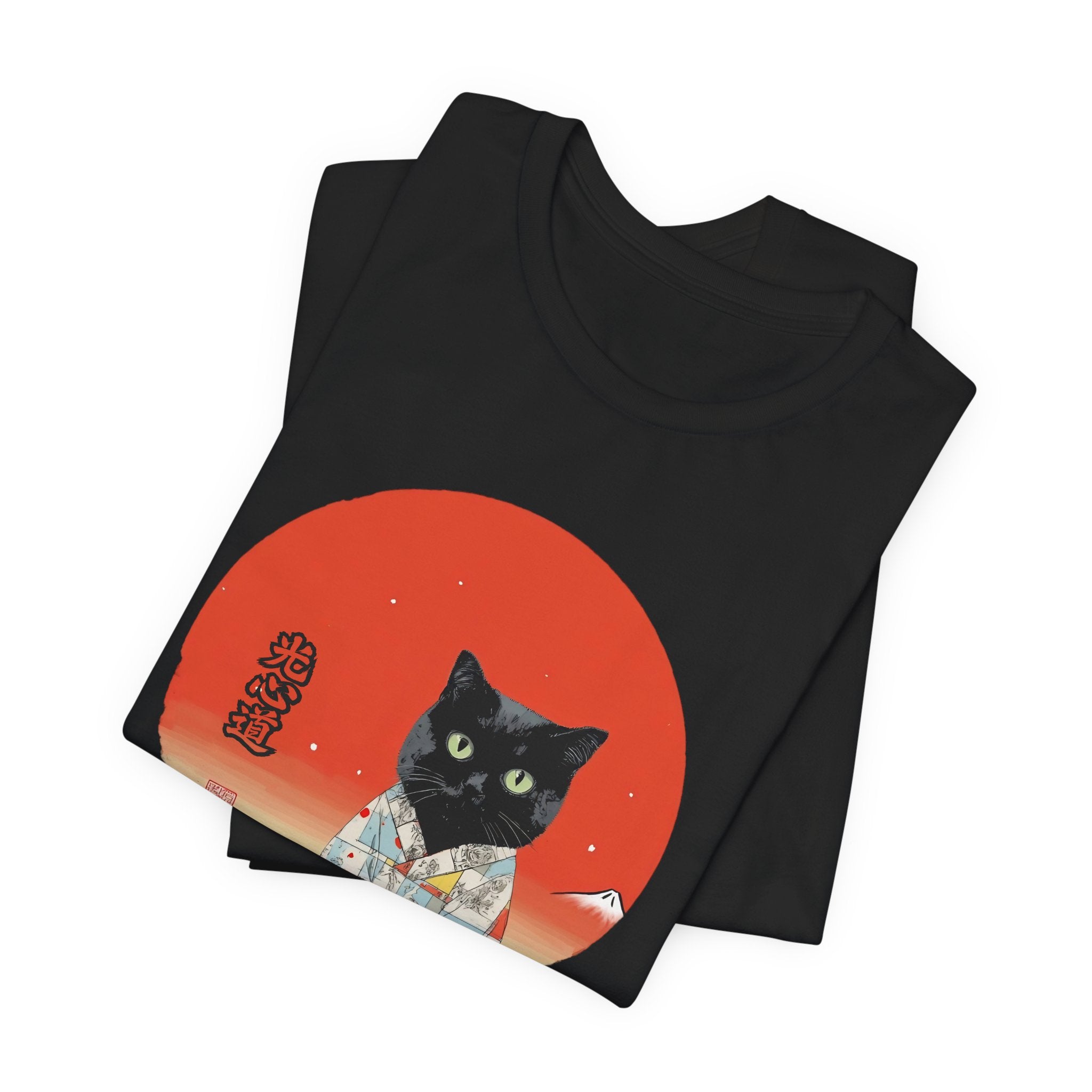 Black Cat Kimono Tee Shirt, Cute Cat Shirt, Unisex T-Shirt, Animal Lovers Gift, Japanese Style Clothing, Unique Cat Fashion