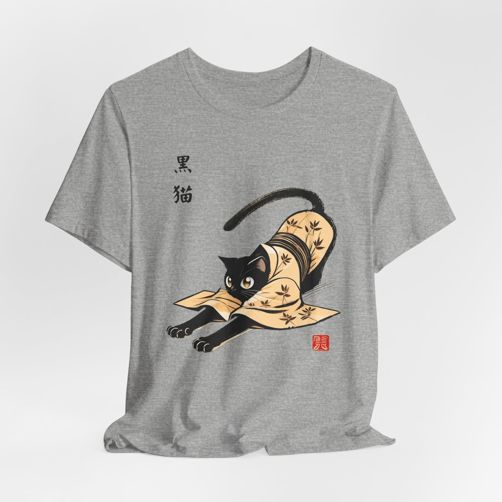 Yoga Black Cat Tee - Japan Kuro Neko in Kimono Design for Kundalini Yoga Enthusiasts - Kimono Cats Collection