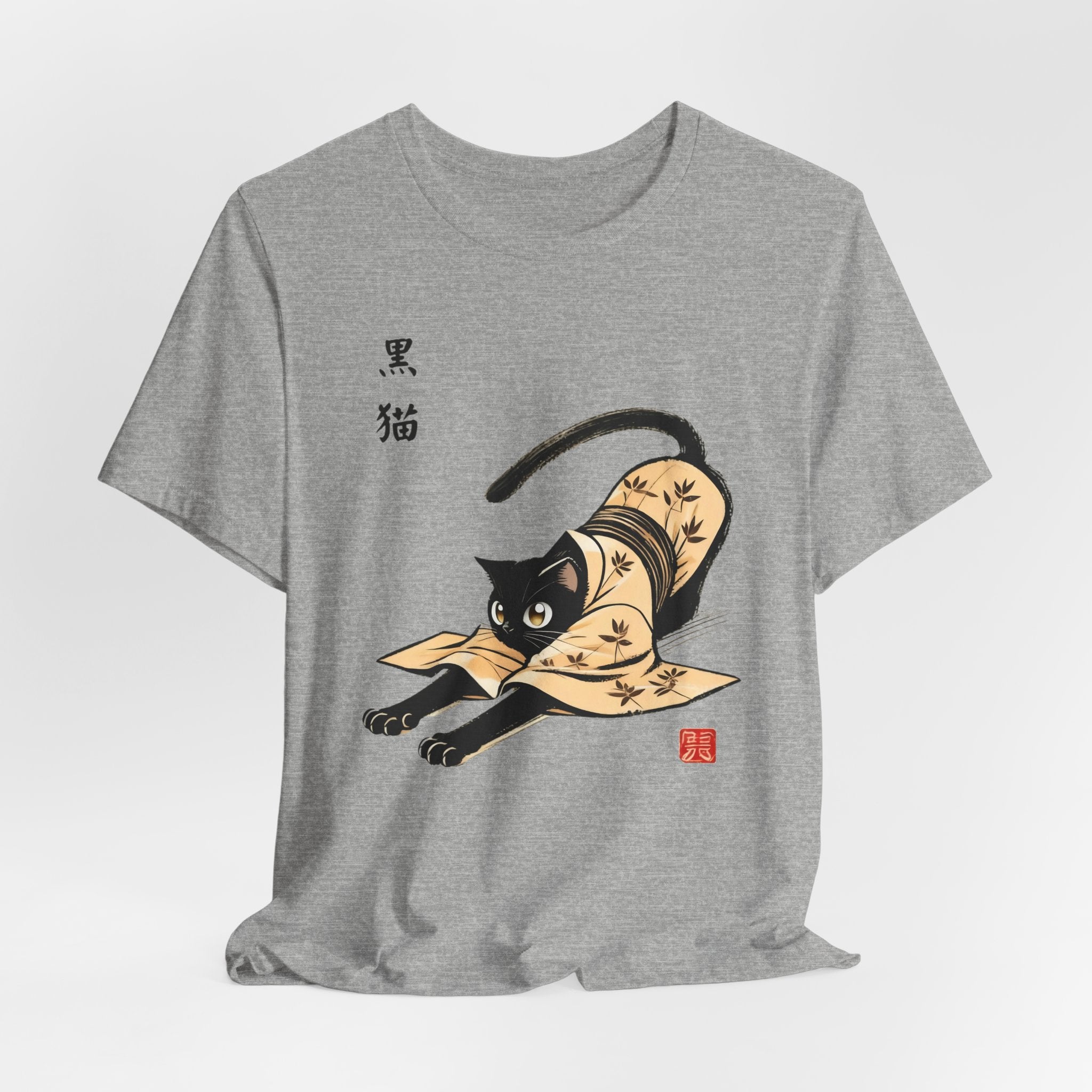 Yoga Black Cat Tee - Japan Kuro Neko in Kimono Design for Kundalini Yoga Enthusiasts - Kimono Cats Collection