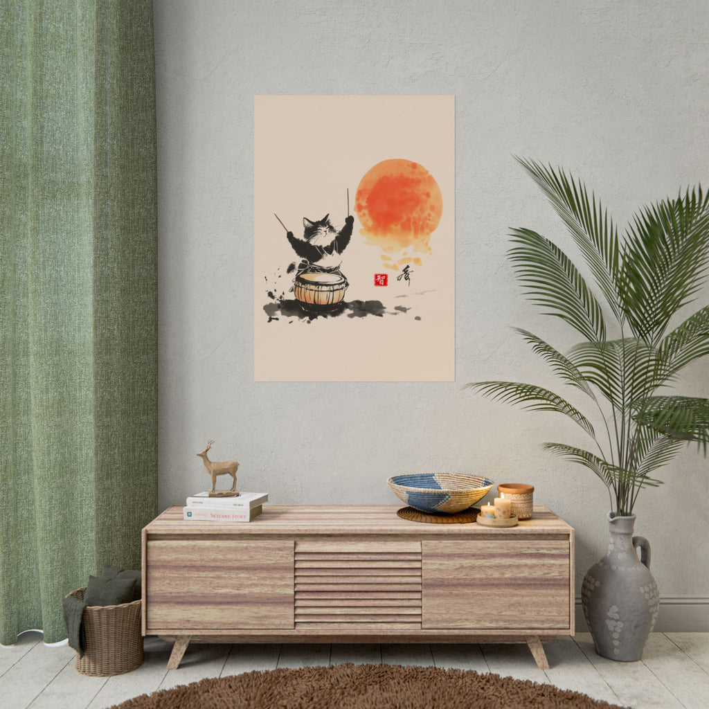 Taiko Drum Cat Wall Art Chi