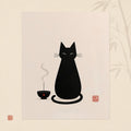 Rolled Poster — Minimal Black Cat & Tea Illustration