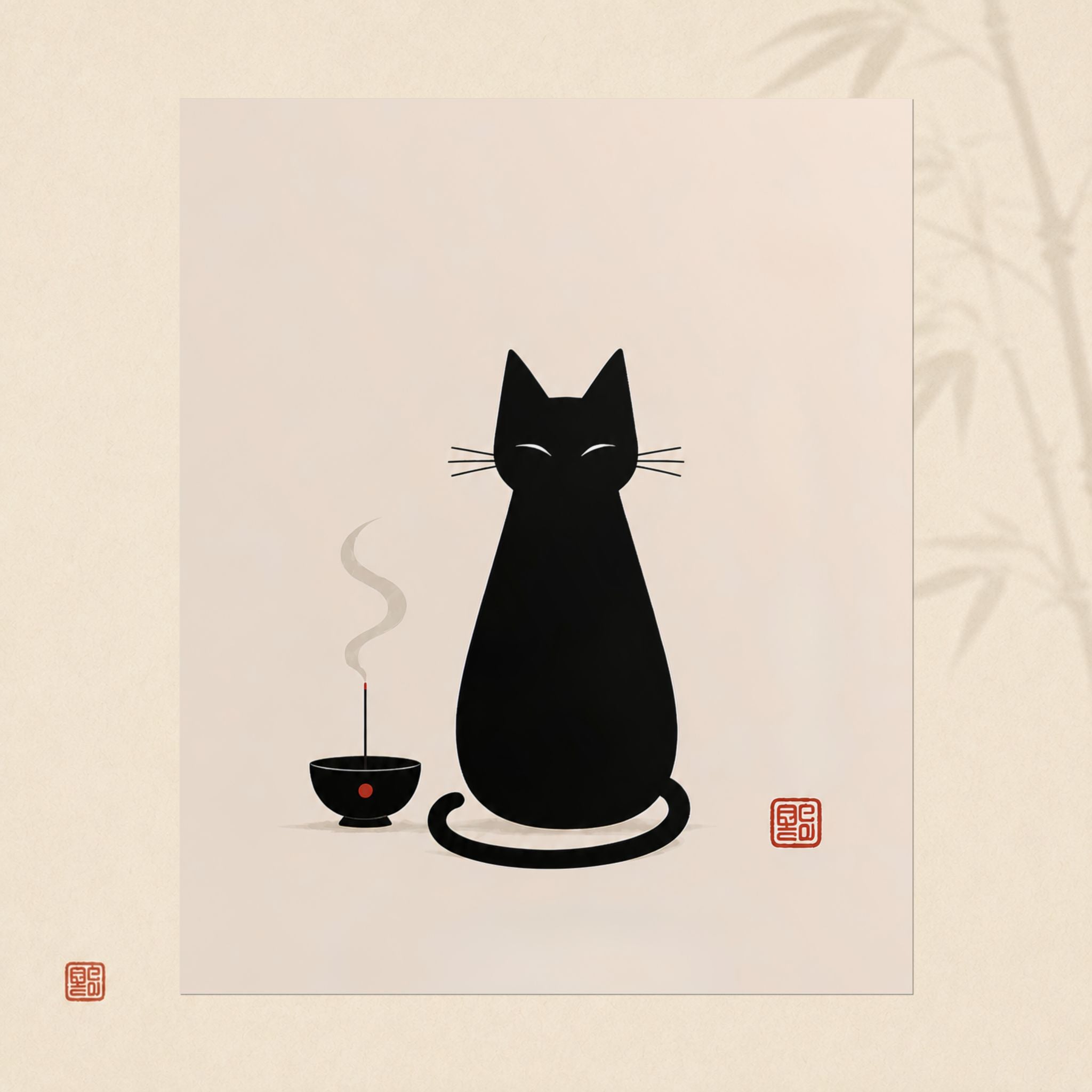 Rolled Poster — Minimal Black Cat & Tea Illustration