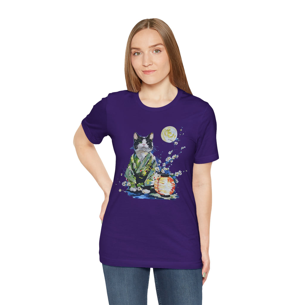 Moon Flower Cat Silhouette T-Shirt | Cat Illustration, Doodle Portrait