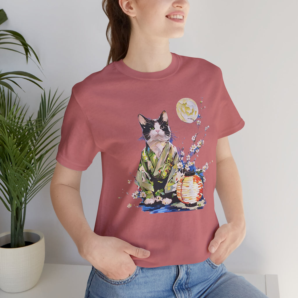 Moon Flower Cat Silhouette T-Shirt | Cat Illustration, Doodle Portrait
