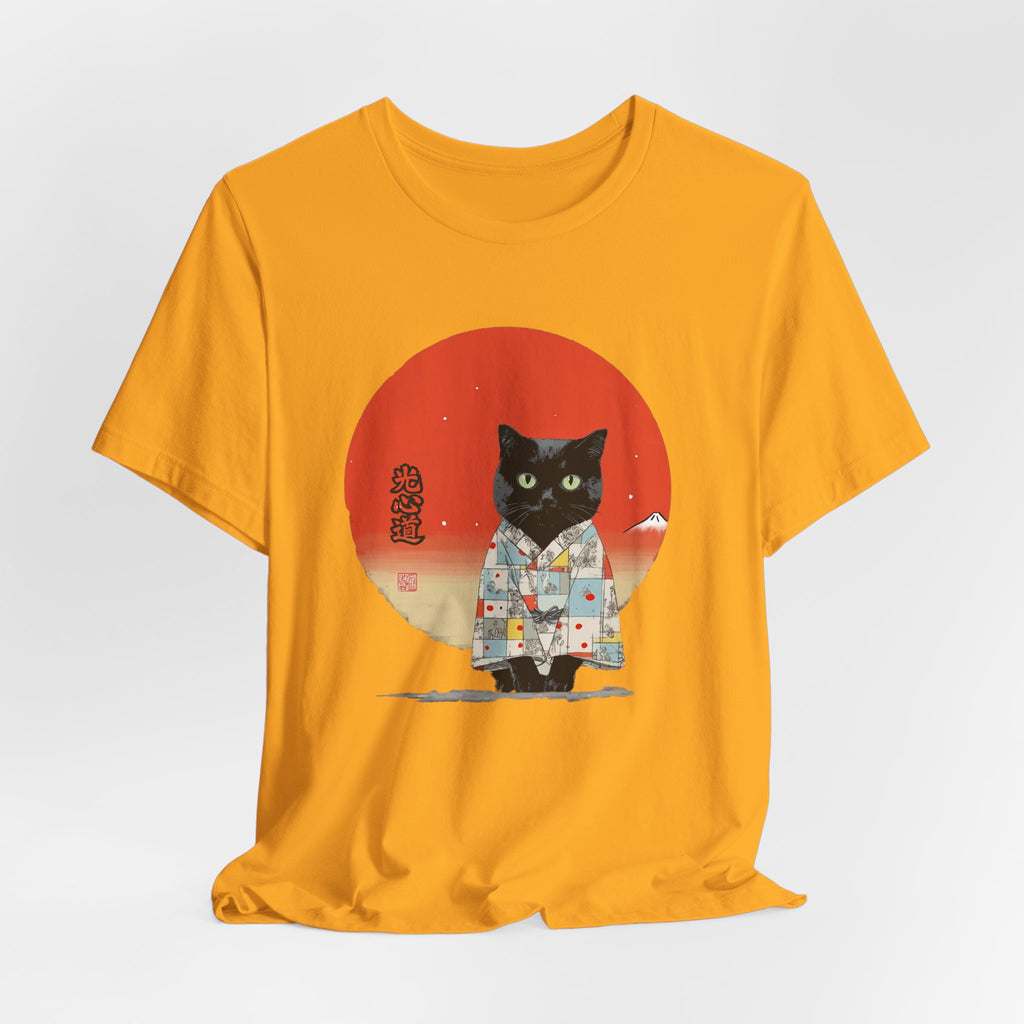 Black Cat Kimono Tee Shirt, Cute Cat Shirt, Unisex T-Shirt, Animal Lovers Gift, Japanese Style Clothing, Unique Cat Fashion