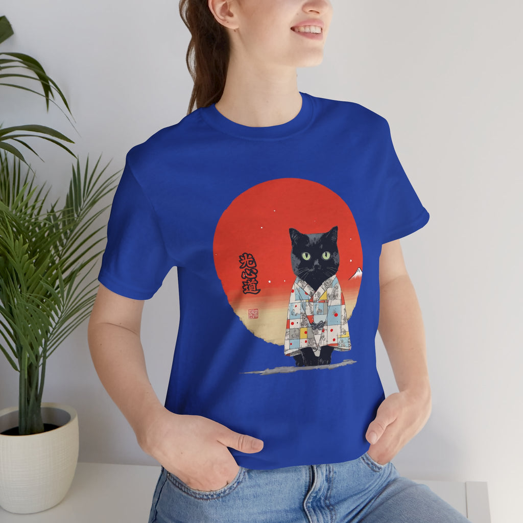 Black Cat Kimono Tee Shirt, Cute Cat Shirt, Unisex T-Shirt, Animal Lovers Gift, Japanese Style Clothing, Unique Cat Fashion