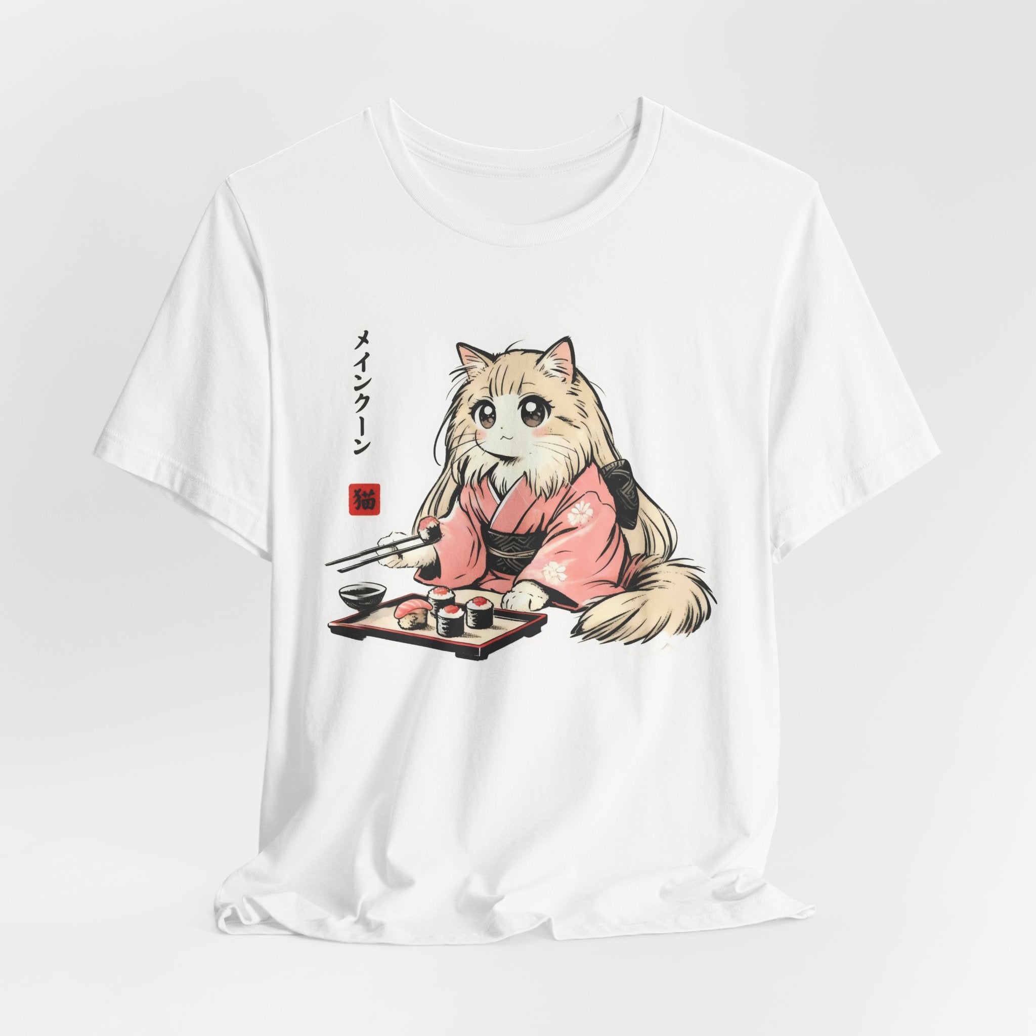 Sushi Lover Cat Shirt - Kawaii Kimono Tee, Maine Coon