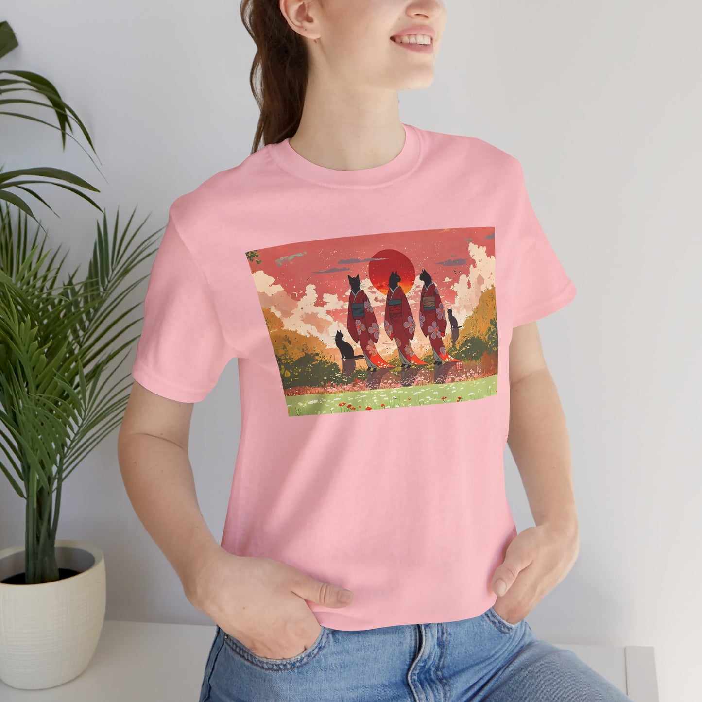 Japanische schwarze Katzen im Kimono T-Shirt