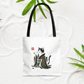 Zen Cat Tote Bag — Japanese Sumi-e Style Cat Illustration