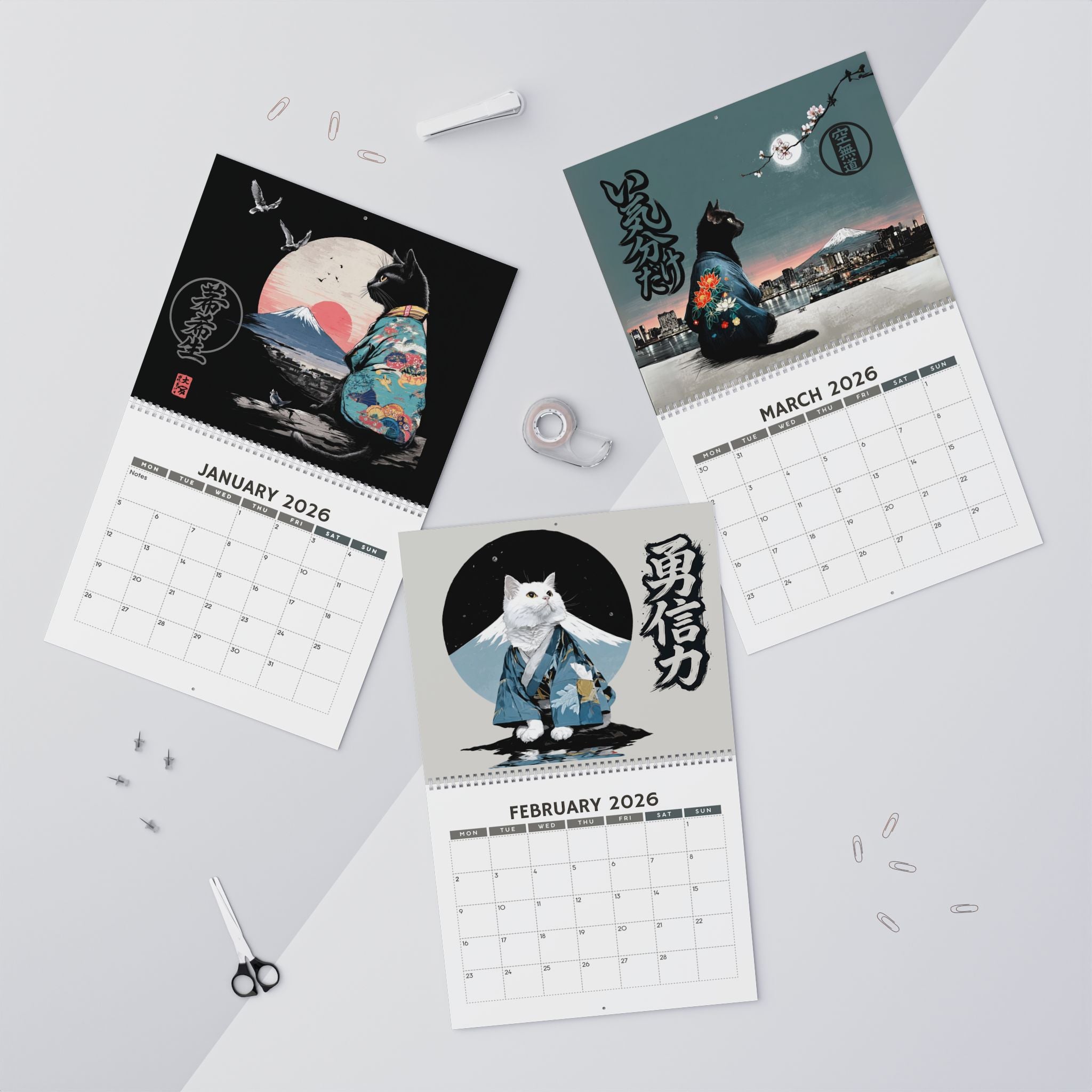 Kanji Cats in Kimonos Wall Calendar, 2026