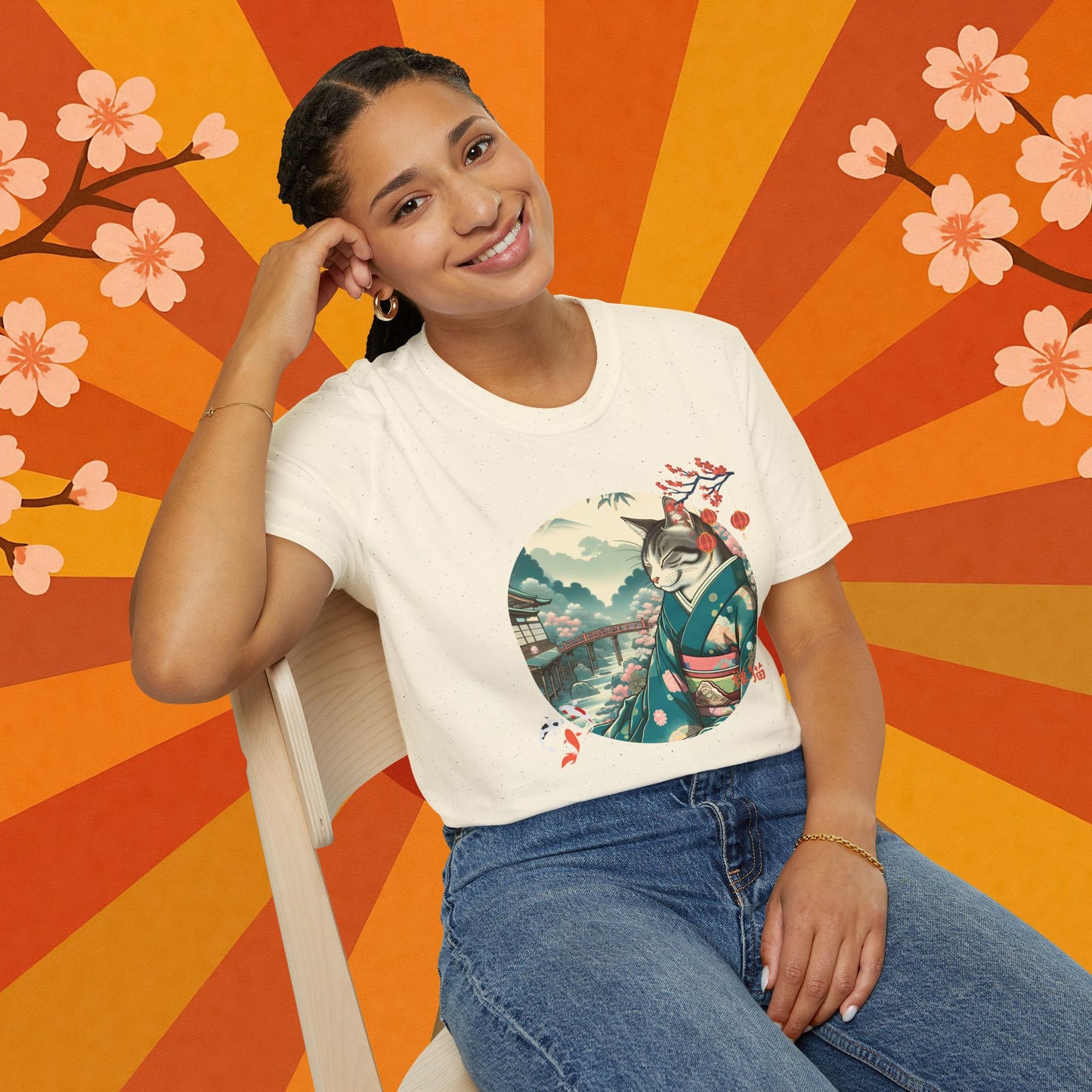 Kimono Cat T-Shirt - Japanese Zen Shrine Neko Softstyle Tee