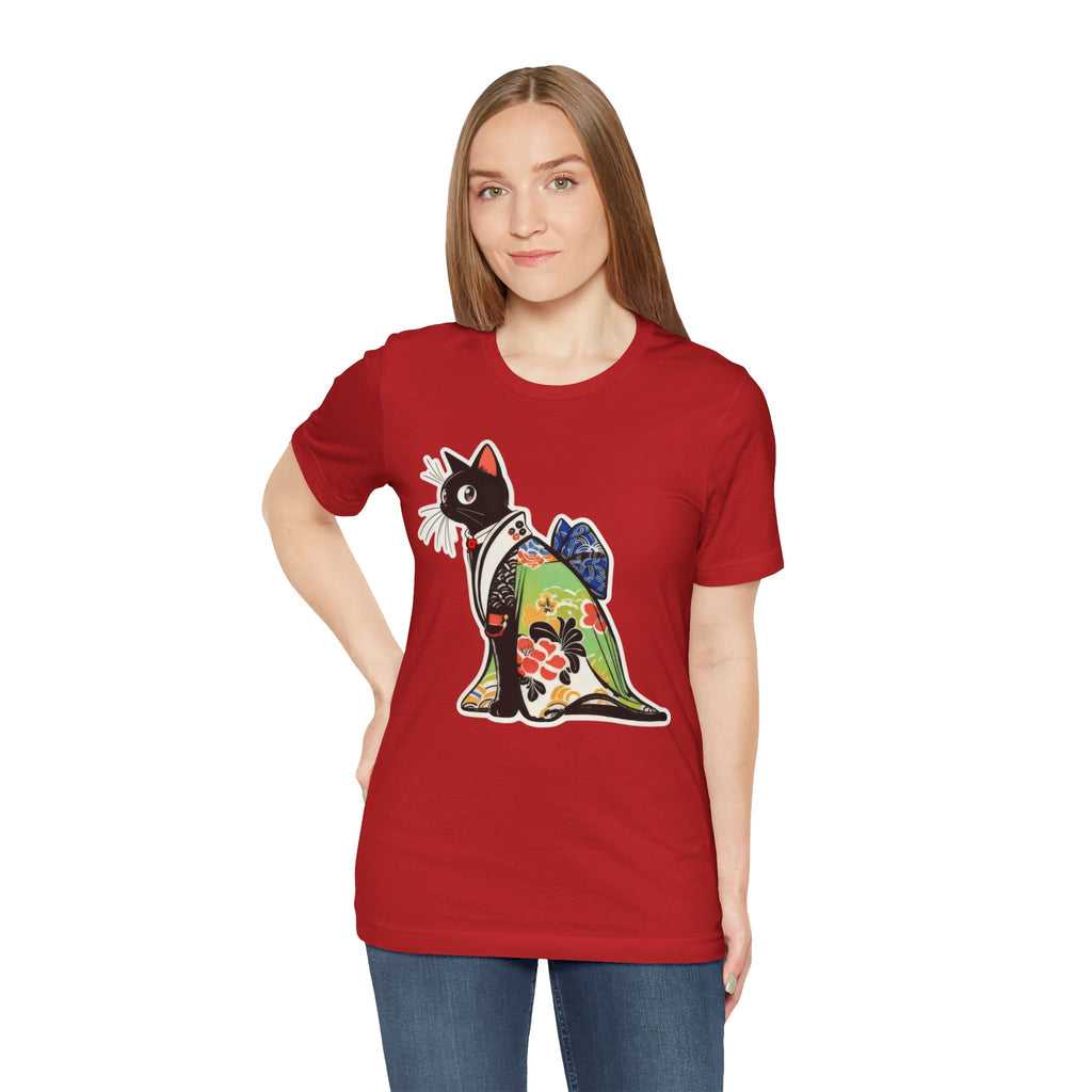 Cat Kimono T‑Shirt — Japanese Floral Black Cat Graphic Tee - Kimono Cats Collection