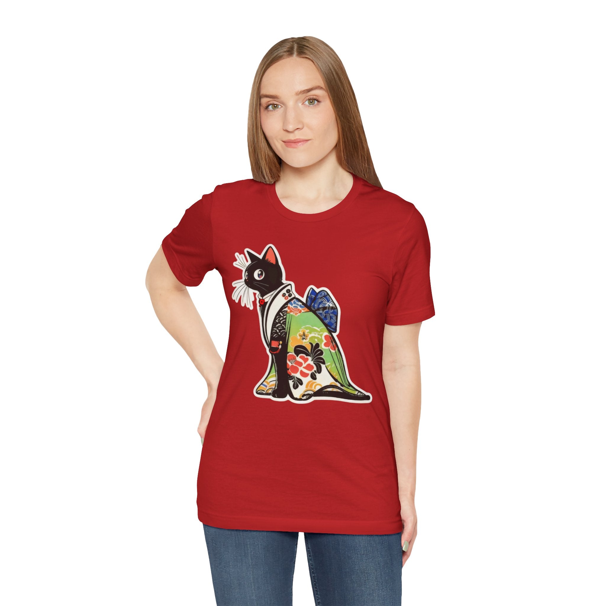 Cat Kimono T‑Shirt — Japanese Floral Black Cat Graphic Tee - Kimono Cats Collection
