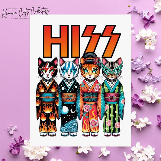 Lustiges Katzenposter - HISS Cats in Kimonos