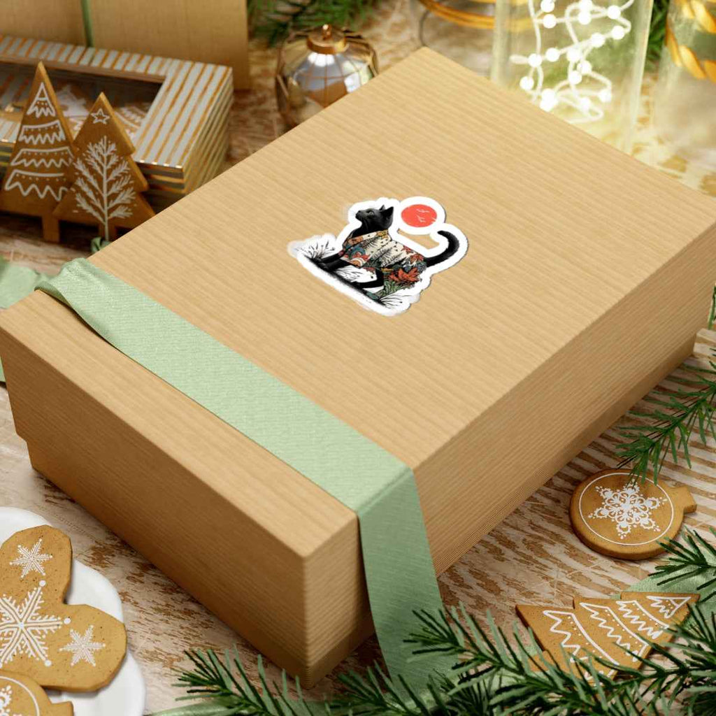 Black Cat with Autumn Forest Illustration Kiss-Cut Sticker | Fall Nature