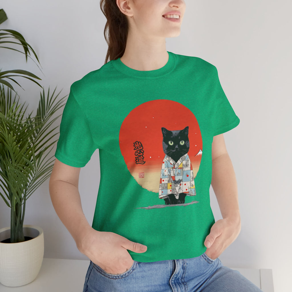 Black Cat Kimono Tee Shirt, Cute Cat Shirt, Unisex T-Shirt, Animal Lovers Gift, Japanese Style Clothing, Unique Cat Fashion