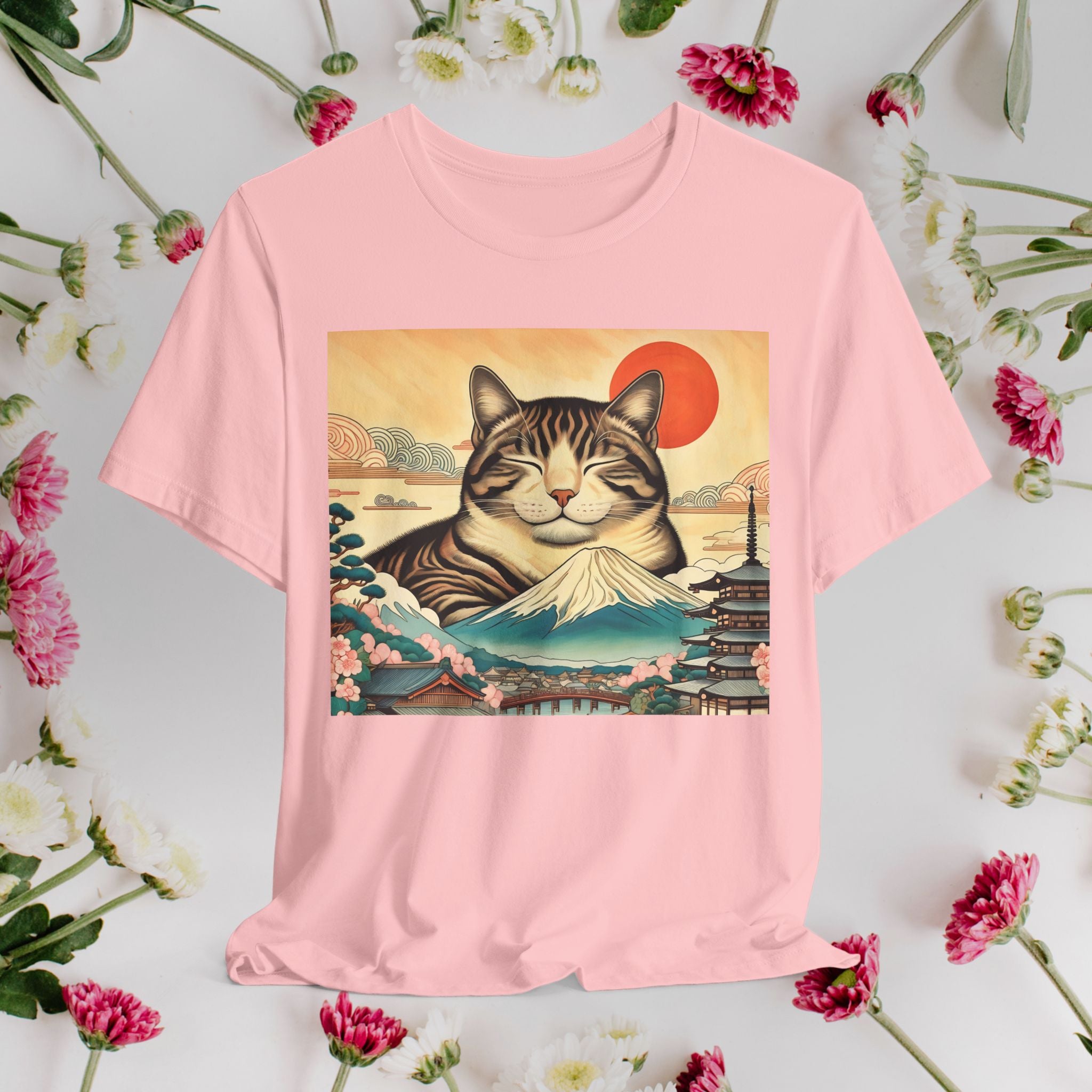 Sakura Mt. Fuji Cat T-Shirt