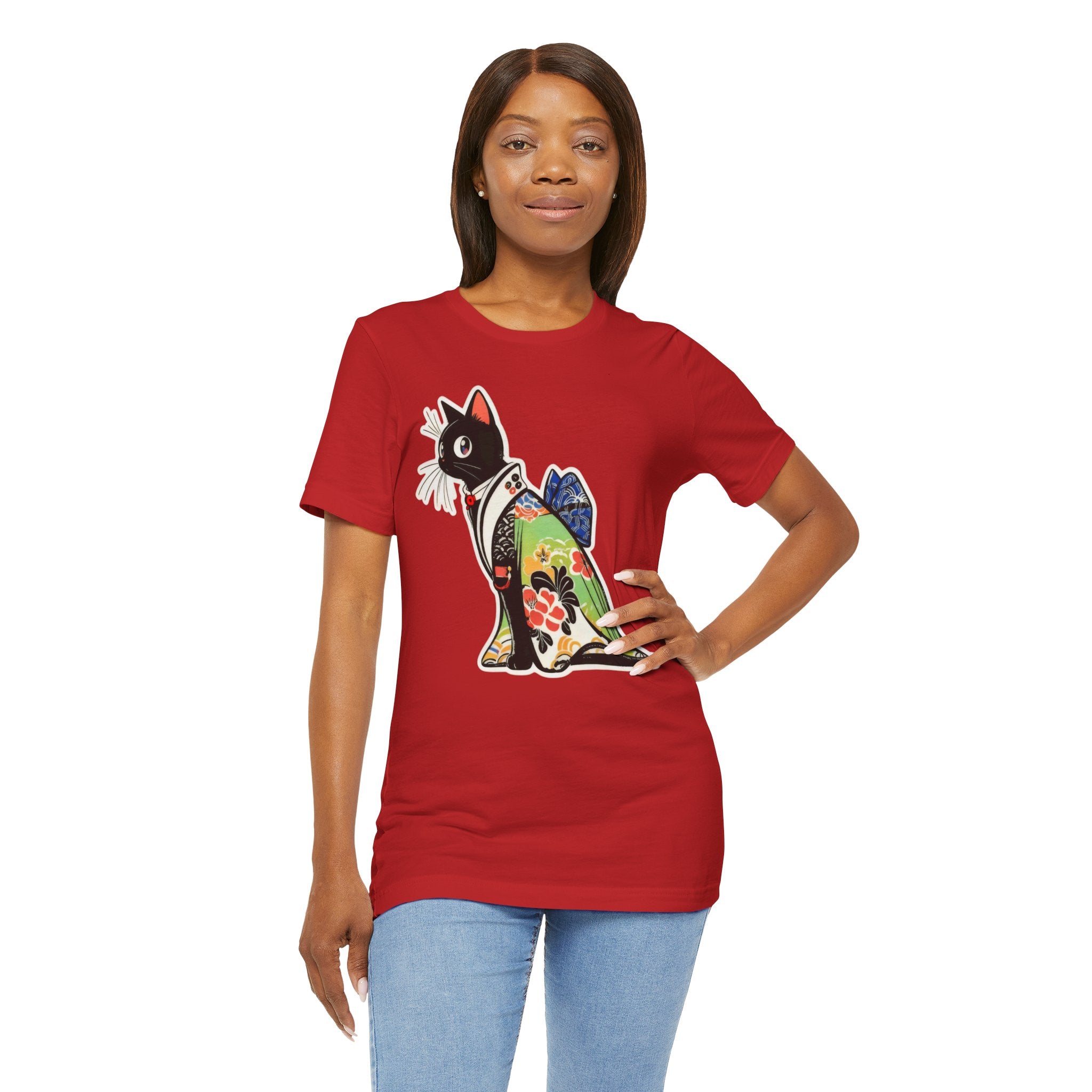 Cat Kimono T‑Shirt — Japanese Floral Black Cat Graphic Tee - Kimono Cats Collection