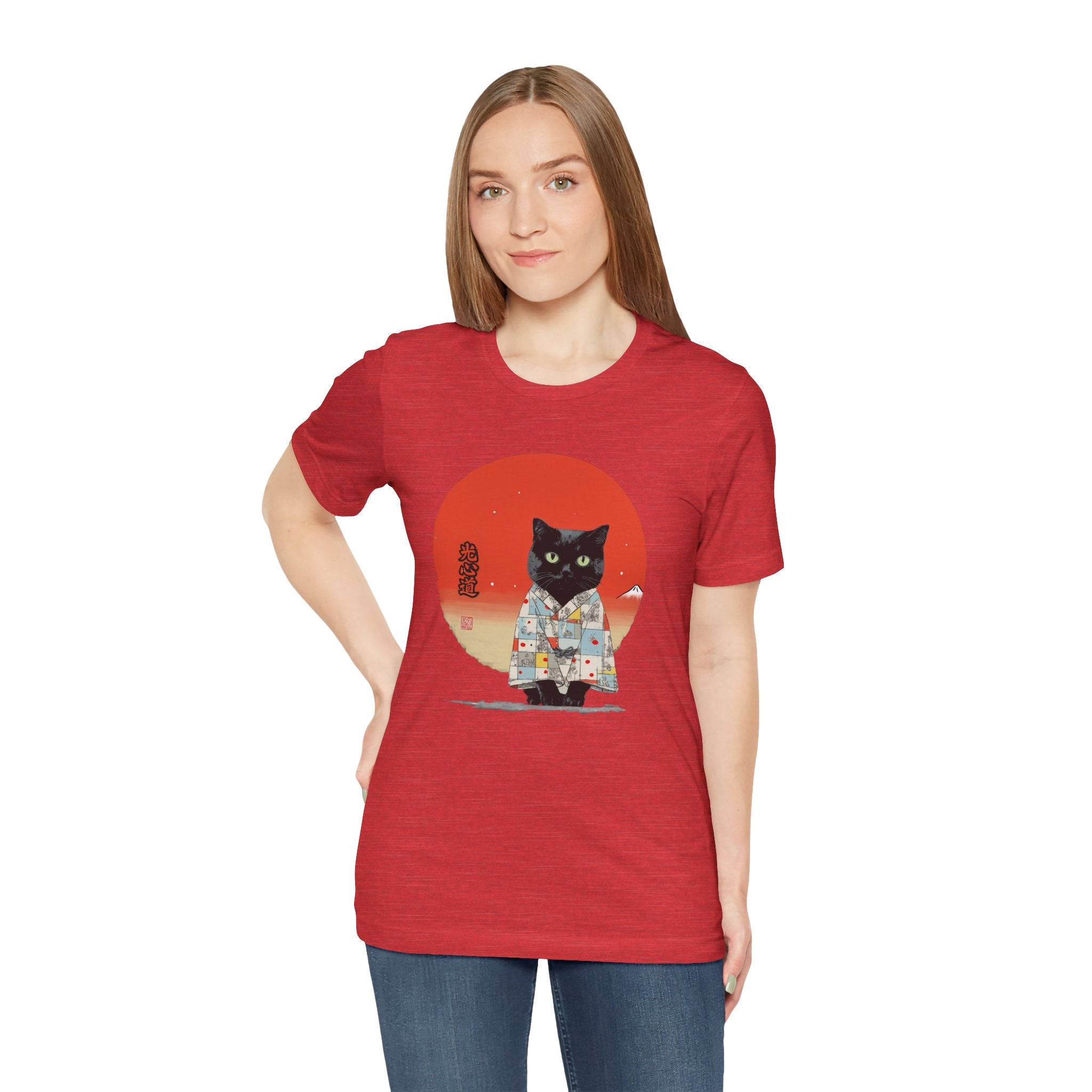 Black Cat Kimono Tee Shirt, Cute Cat Shirt, Unisex T-Shirt, Animal Lovers Gift, Japanese Style Clothing, Unique Cat Fashion