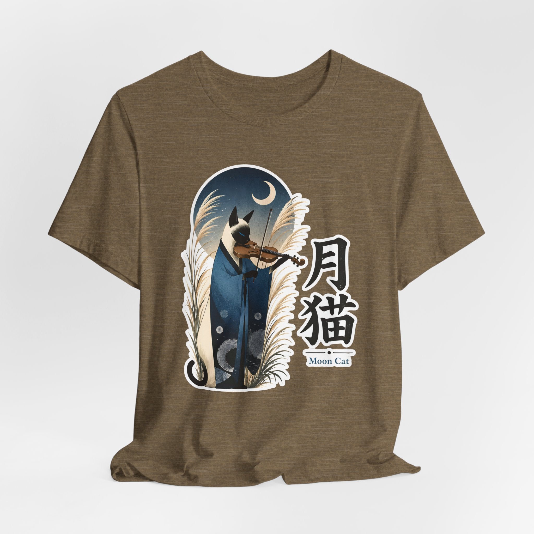 Moon Cat Violin Tee | Lunar Cat Illustration, Japanese Kanji