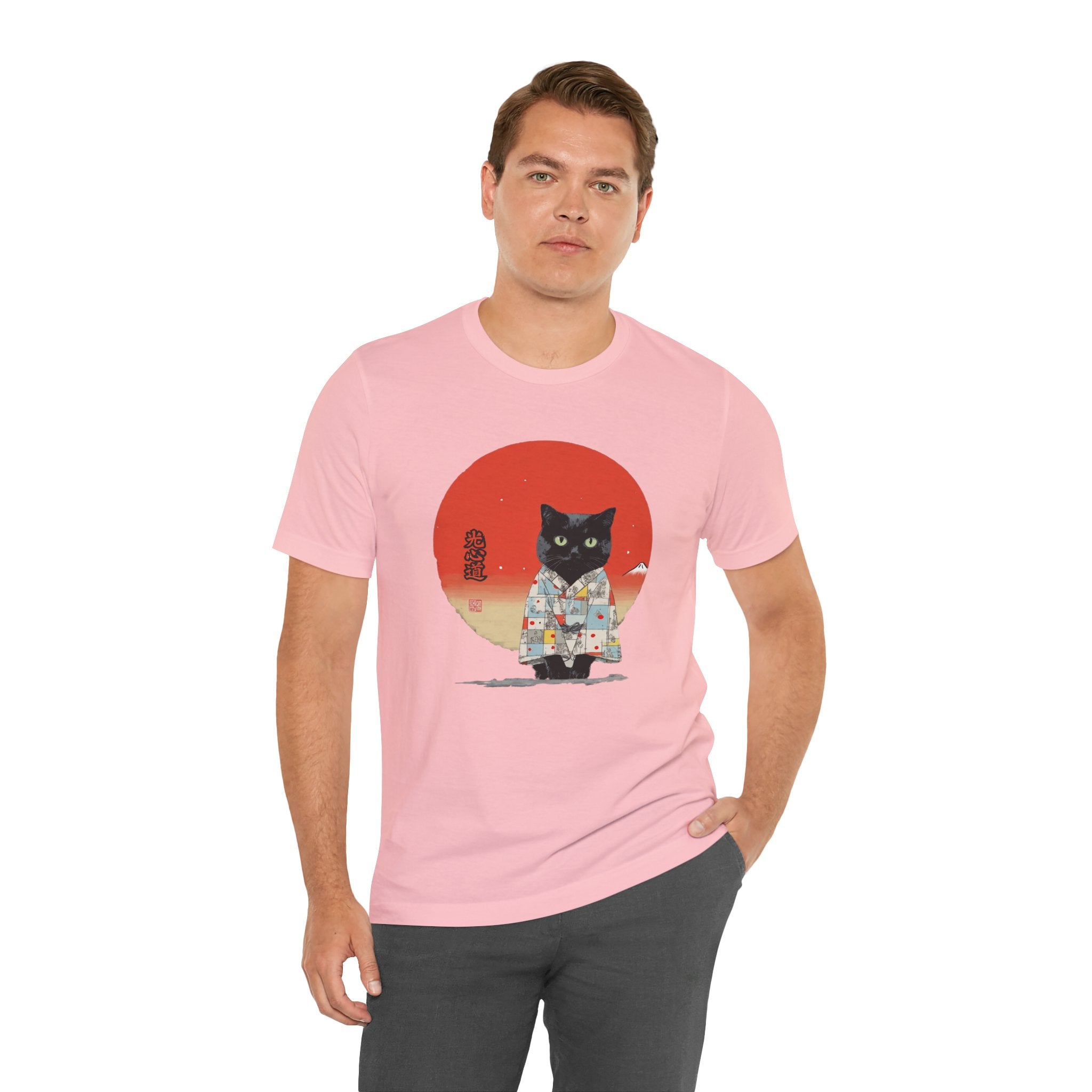 Black Cat Kimono Tee Shirt, Cute Cat Shirt, Unisex T-Shirt, Animal Lovers Gift, Japanese Style Clothing, Unique Cat Fashion