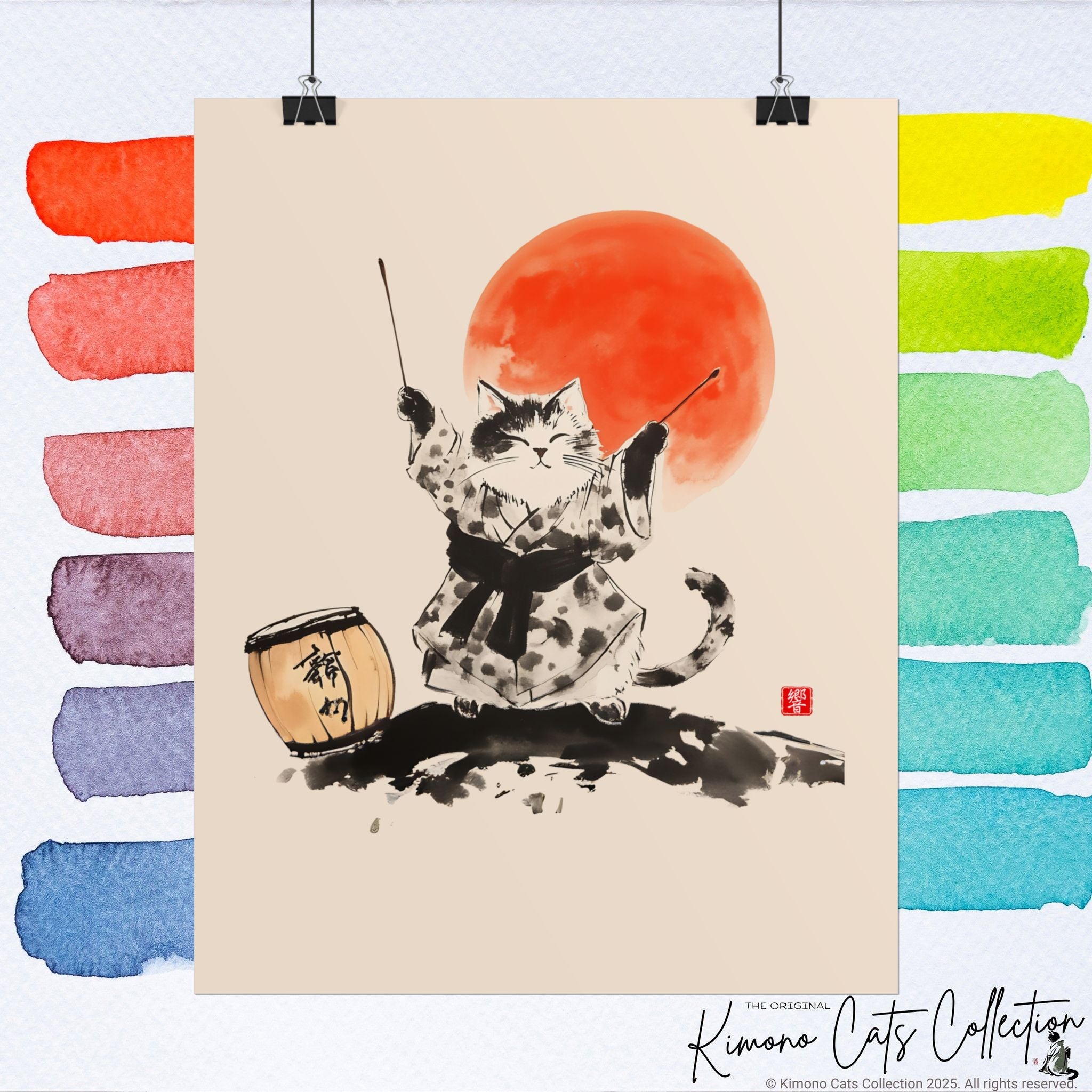 Taiko Drum Cat Wall Art