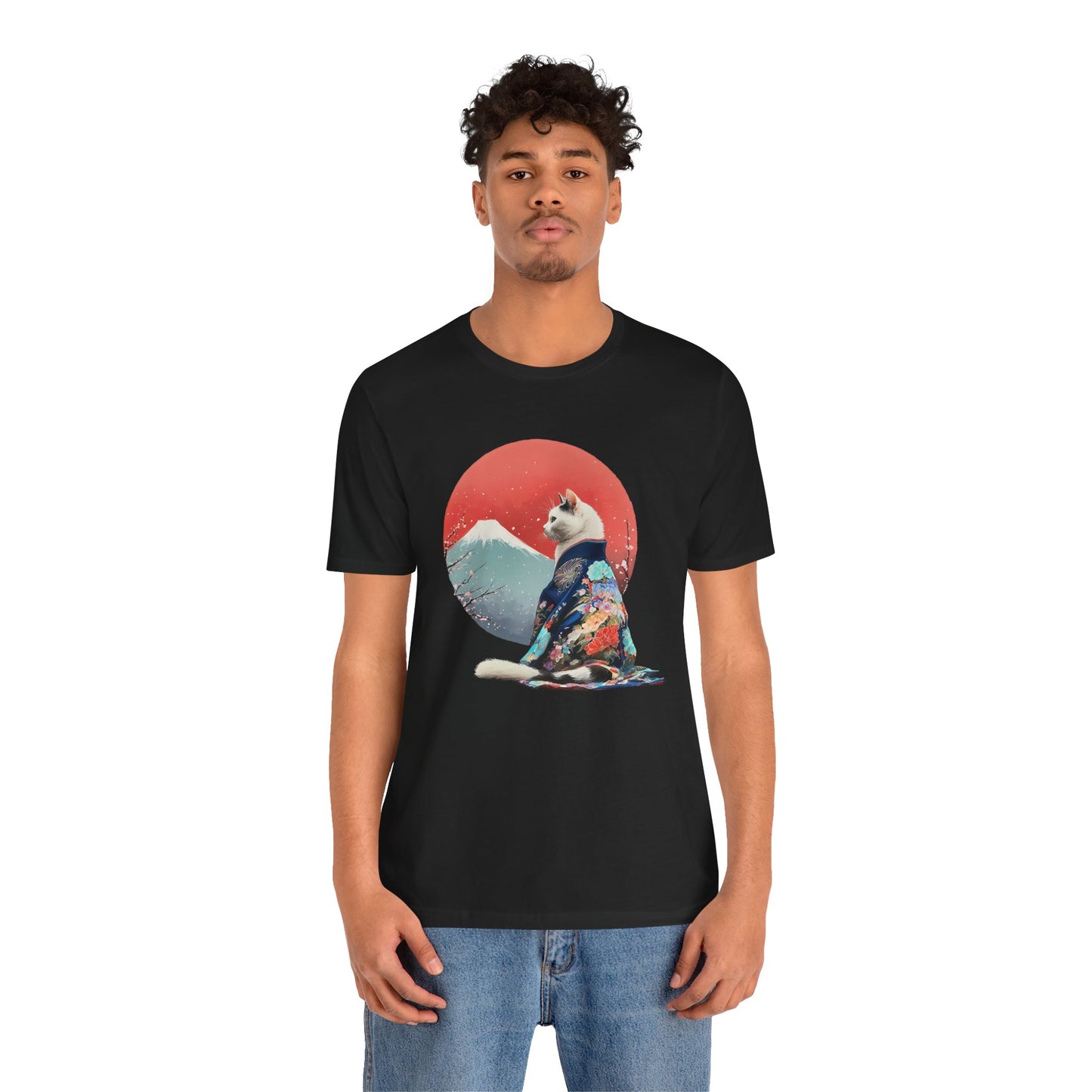 Kimono Cat with Red Sun T-Shirt | Unisex
