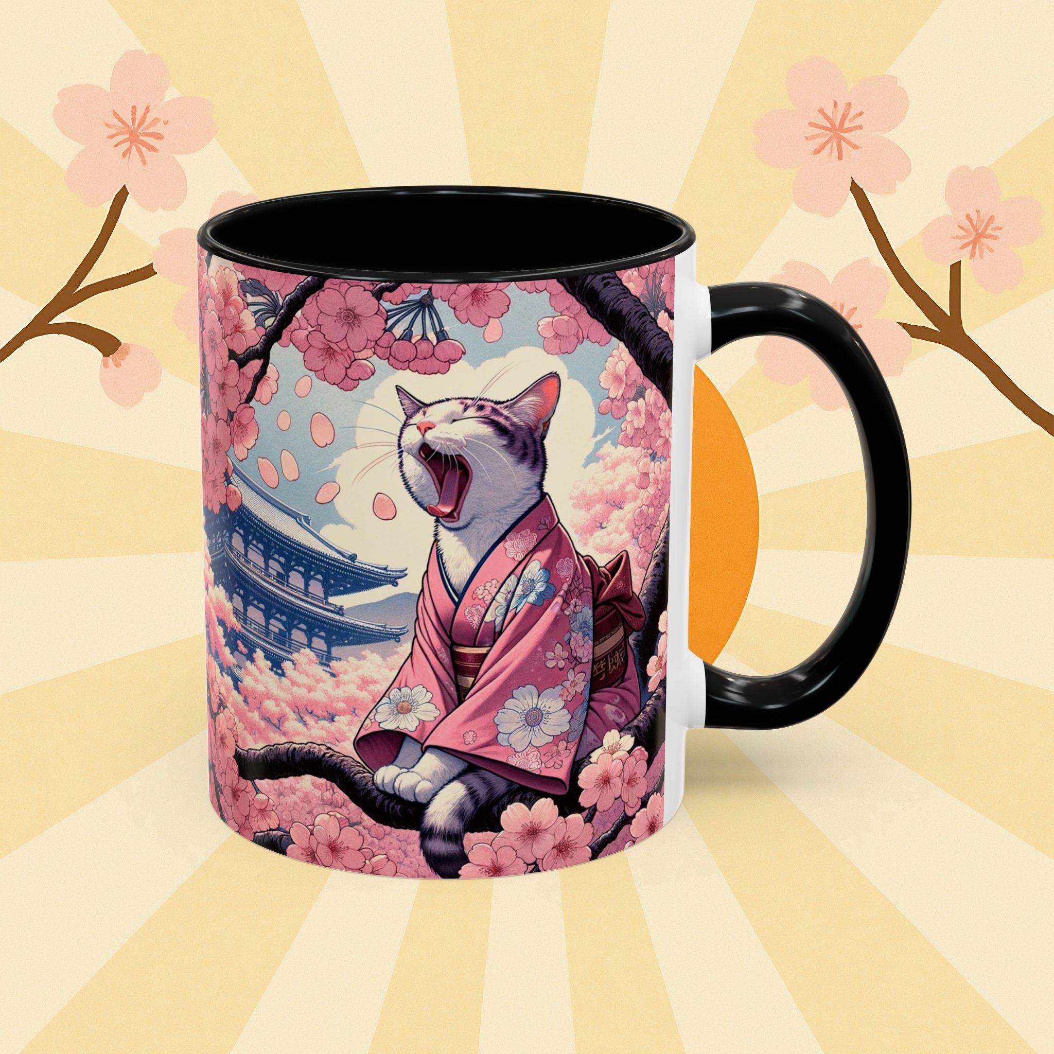 Sakura Cat Coffee Mug in Kimono Design - Kimono Cats Collection