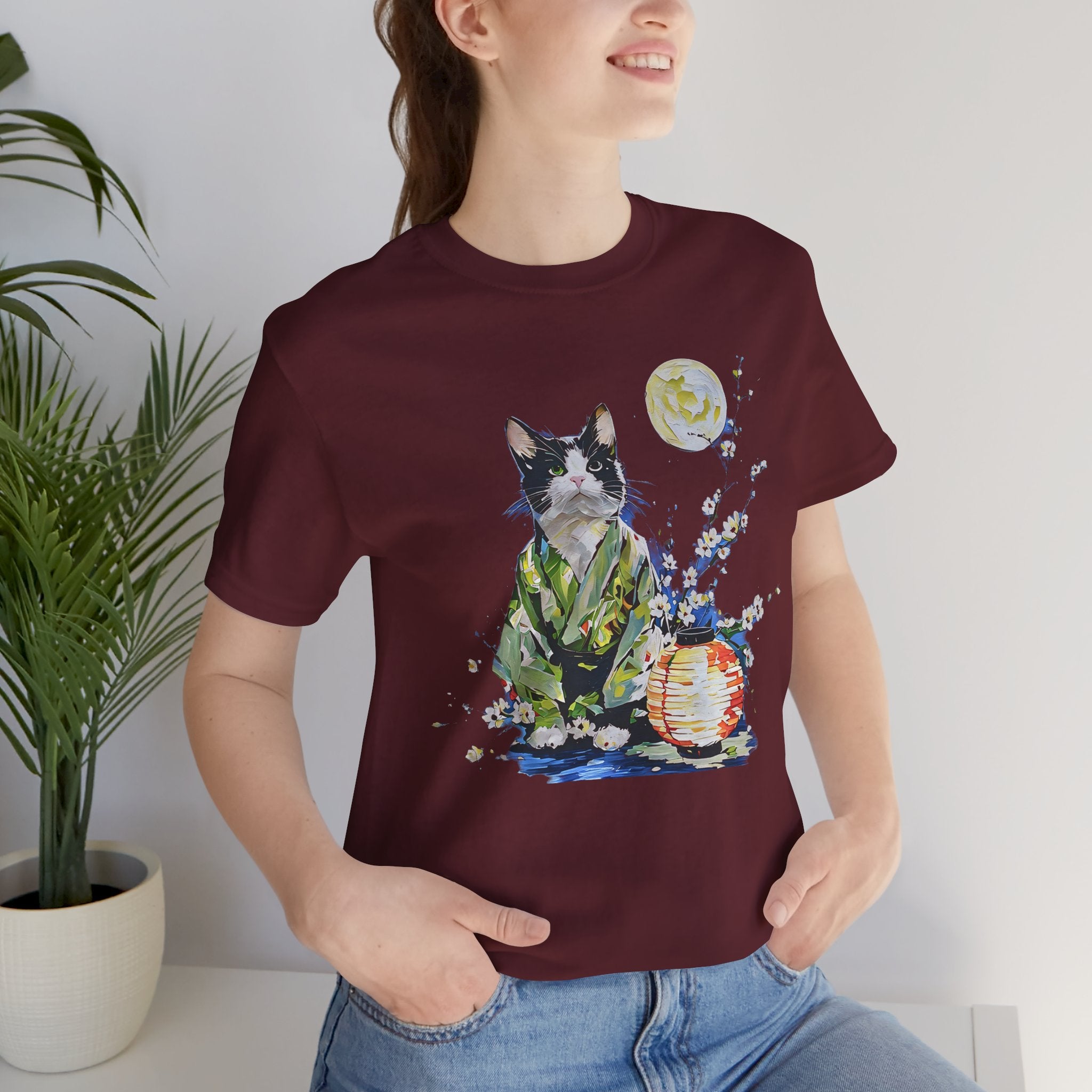 Moon Flower Cat Silhouette T-Shirt | Cat Illustration, Doodle Portrait