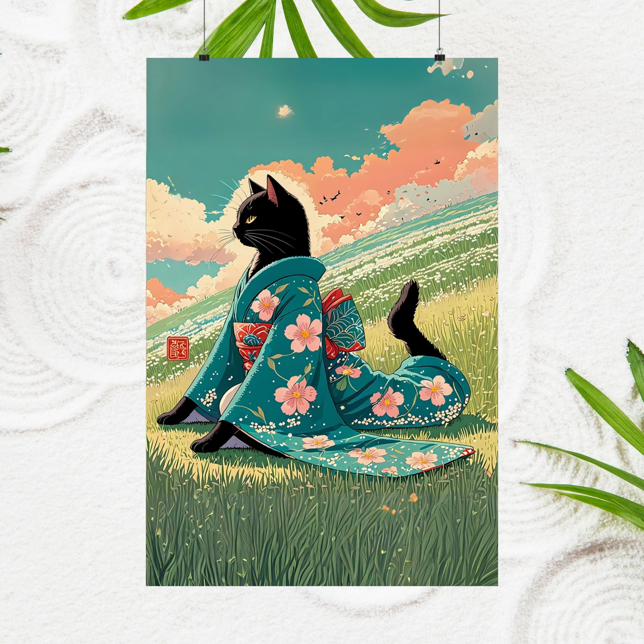Vintage Japanese Cat Poster - Yoga Neko