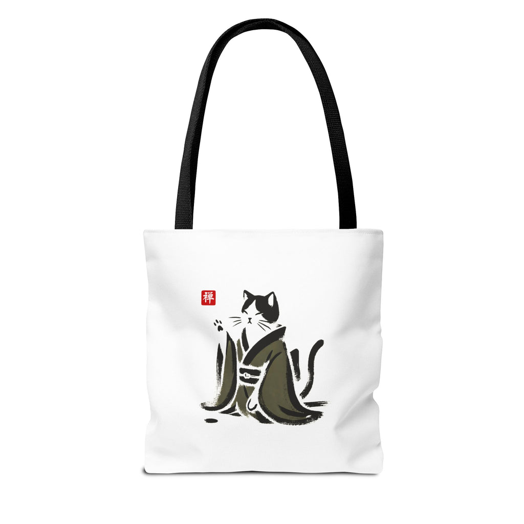 Zen Cat Tote Bag — Japanese Sumi-e Style Cat Illustration