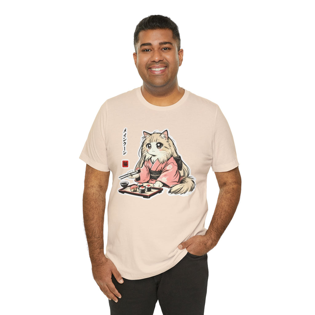 Sushi Lover Cat Shirt - Kawaii Kimono Tee, Maine Coon