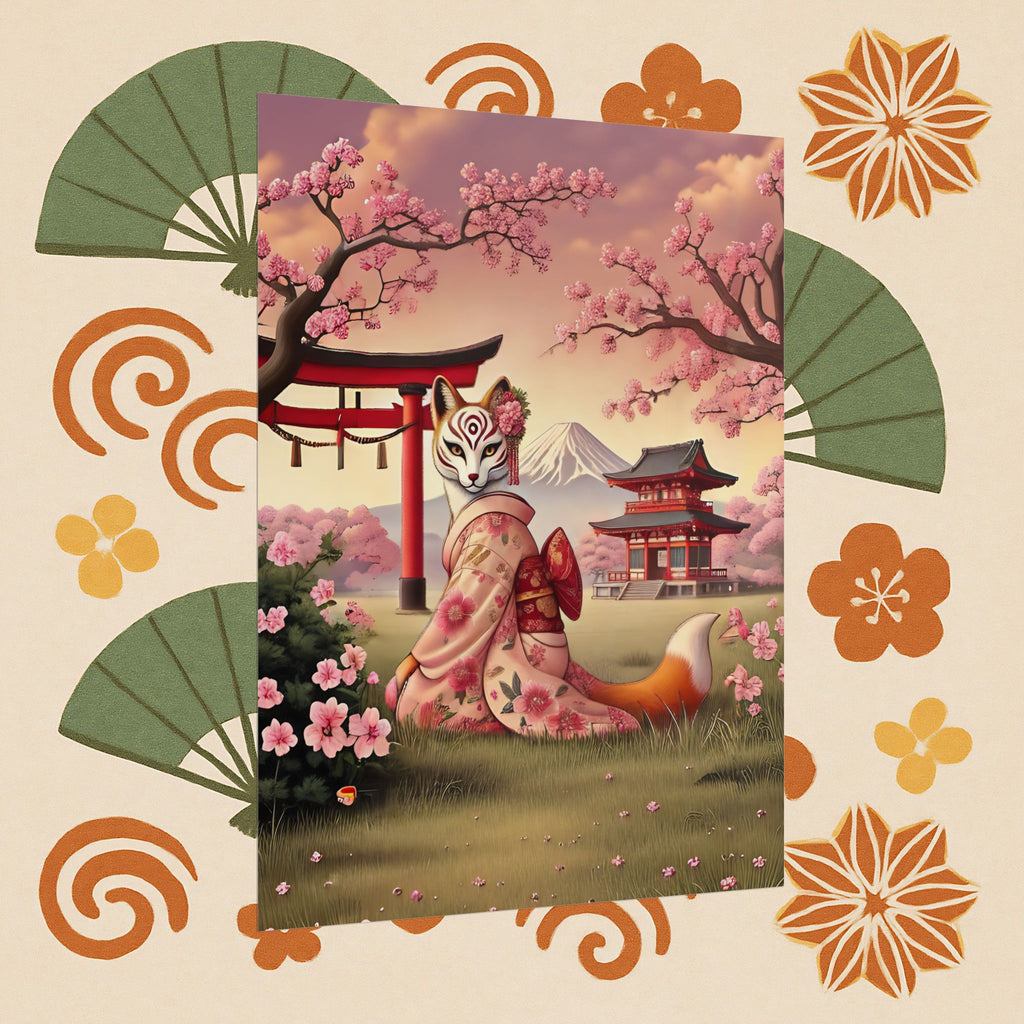 Kitsune Japanese Folklore Art Poster - Tsukihana