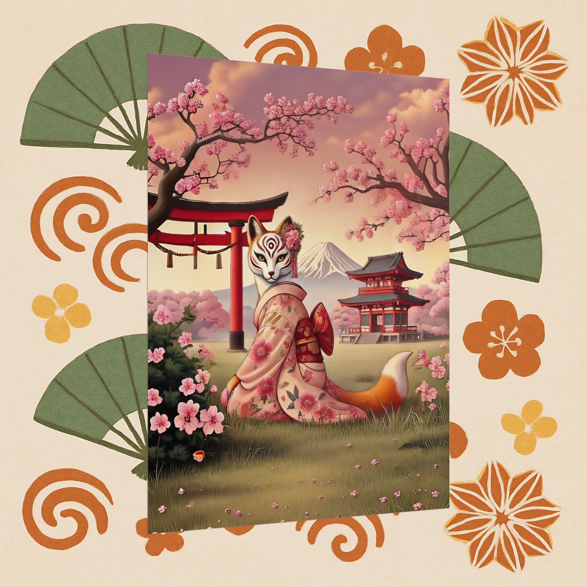 Kitsune Japanese Folklore Art Poster - Tsukihana