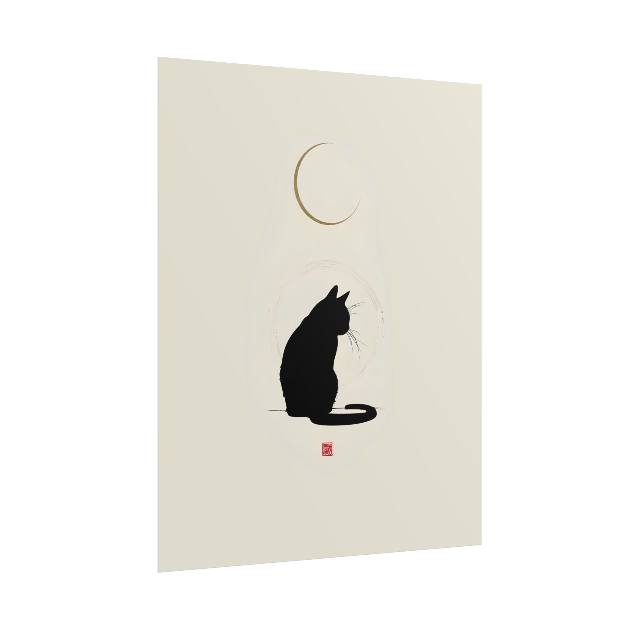 Minimalist Black Cat Poster — Silhouette Moon Art Print (Rolled Poster)