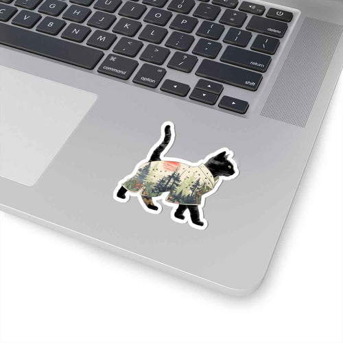 Black Cat Silhouette Sticker | Forest Double Exposure Kiss-Cut Sticker