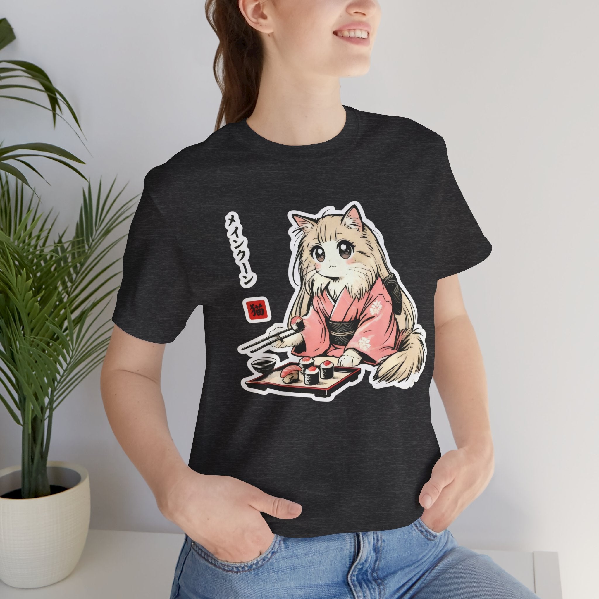 Sushi Lover Cat Shirt - Kawaii Kimono Tee, Maine Coon