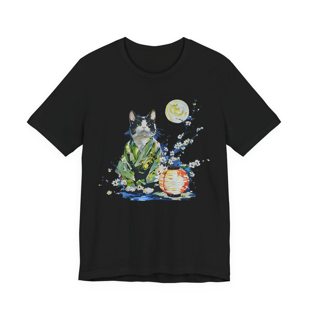 Moon Flower Cat Silhouette T-Shirt | Cat Illustration, Doodle Portrait