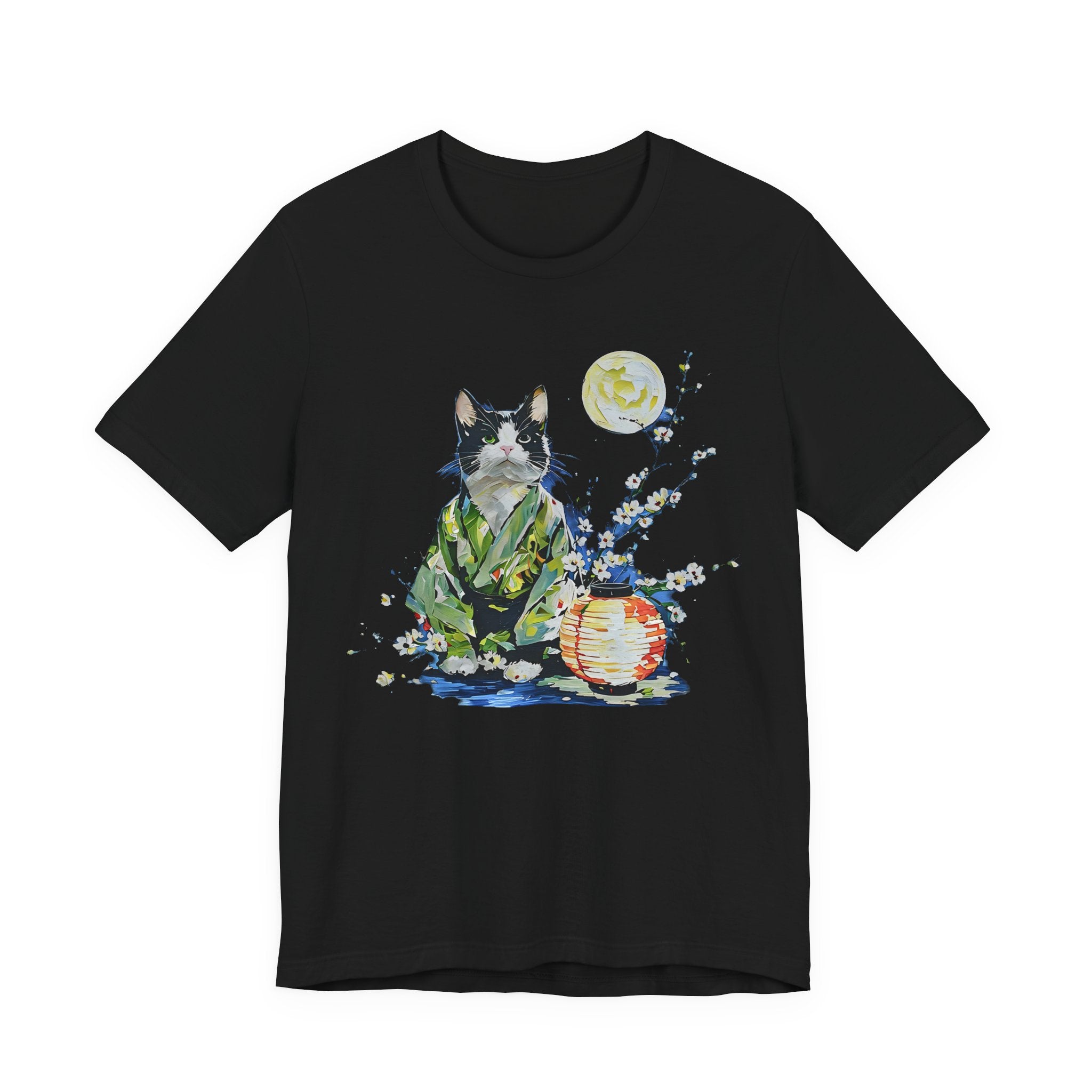 Moon Flower Cat Silhouette T-Shirt | Cat Illustration, Doodle Portrait