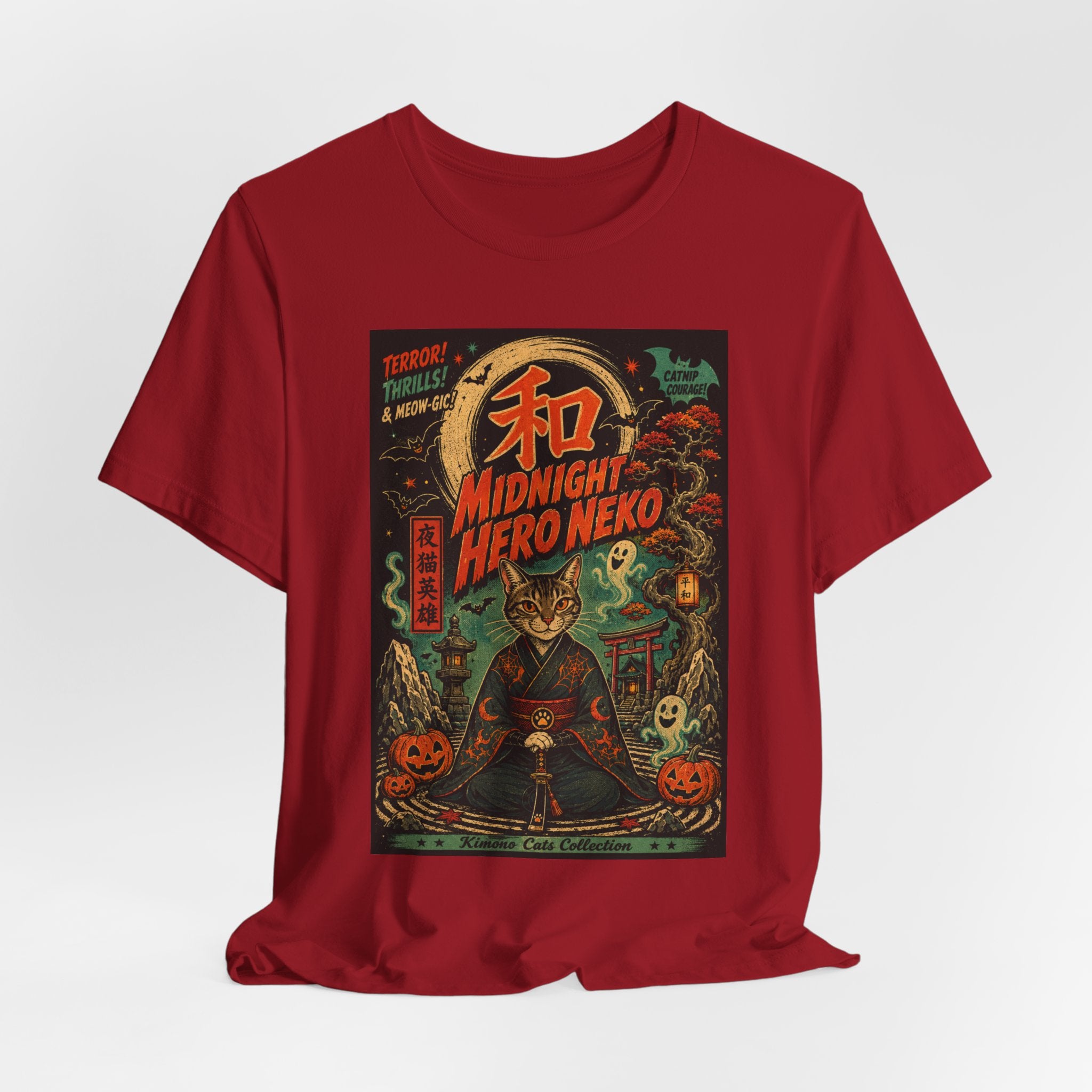 Midnight Hero Neko Tee — Vintage Halloween Cat Graphic T-Shirt
