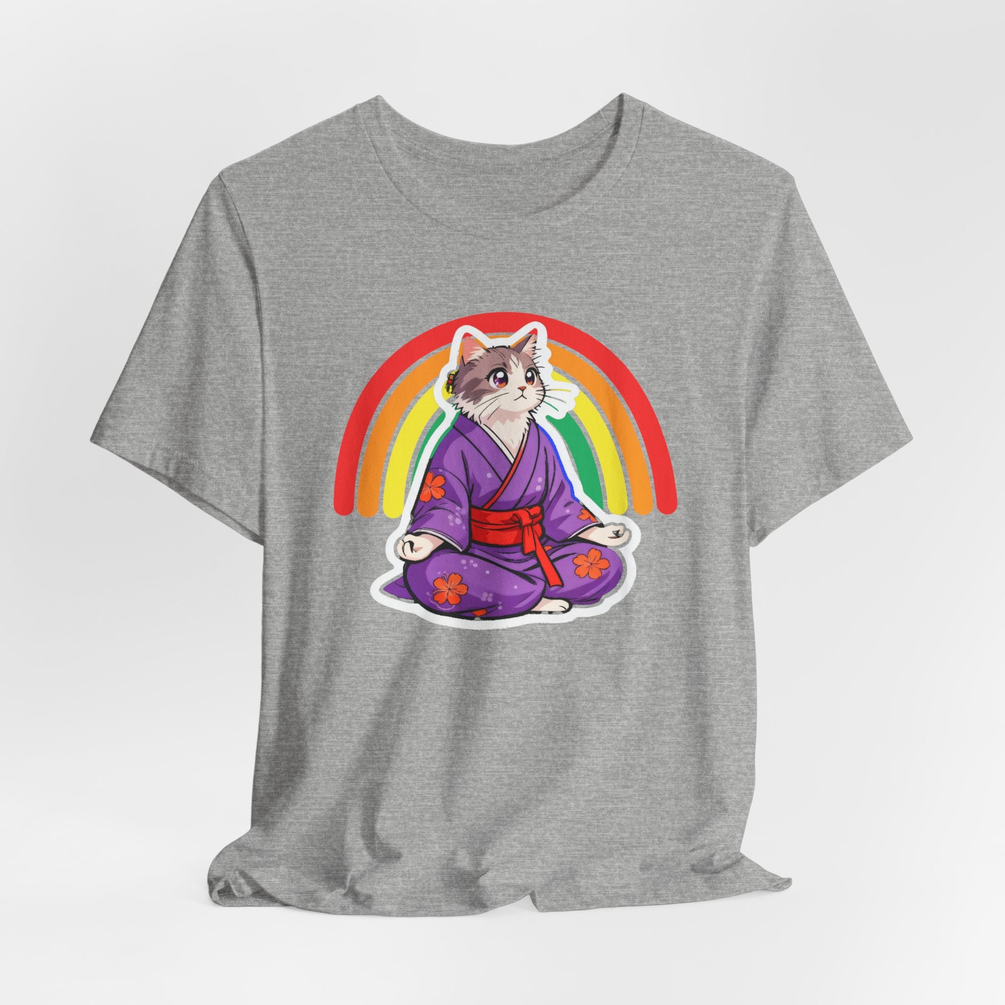 Rainbow Zen Cat Tee | Japanese Meditation Neko Kimono Shirt - Kimono Cats Collection