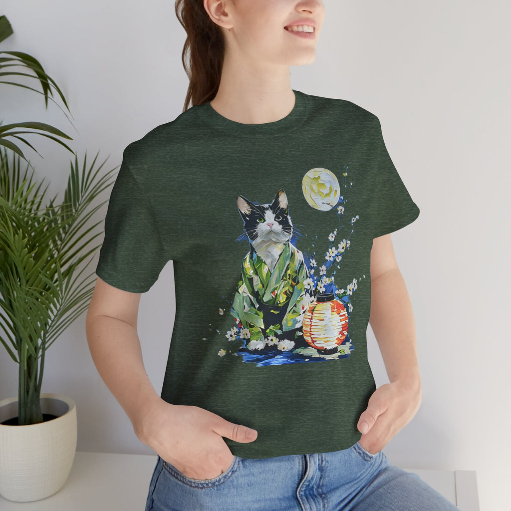 Moon Flower Cat Silhouette T-Shirt | Cat Illustration, Doodle Portrait