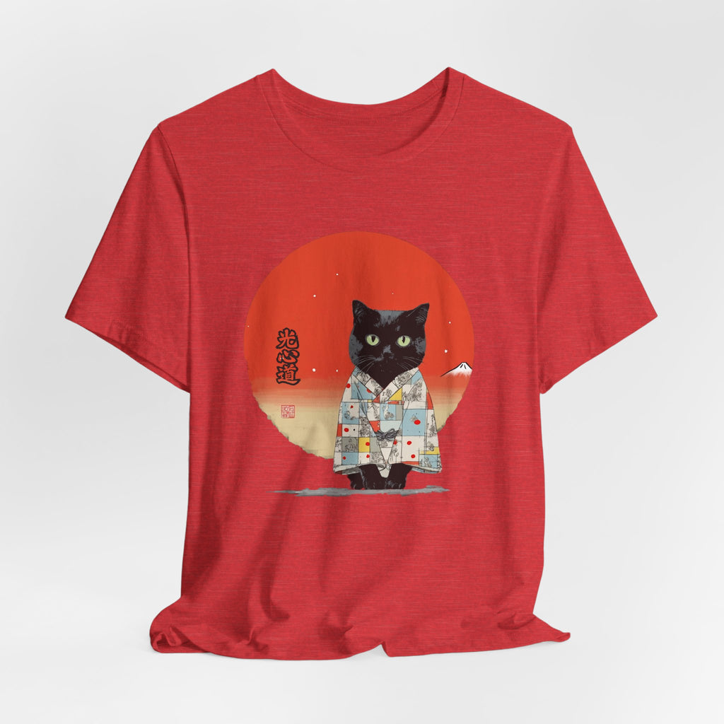 Black Cat Kimono Tee Shirt, Cute Cat Shirt, Unisex T-Shirt, Animal Lovers Gift, Japanese Style Clothing, Unique Cat Fashion