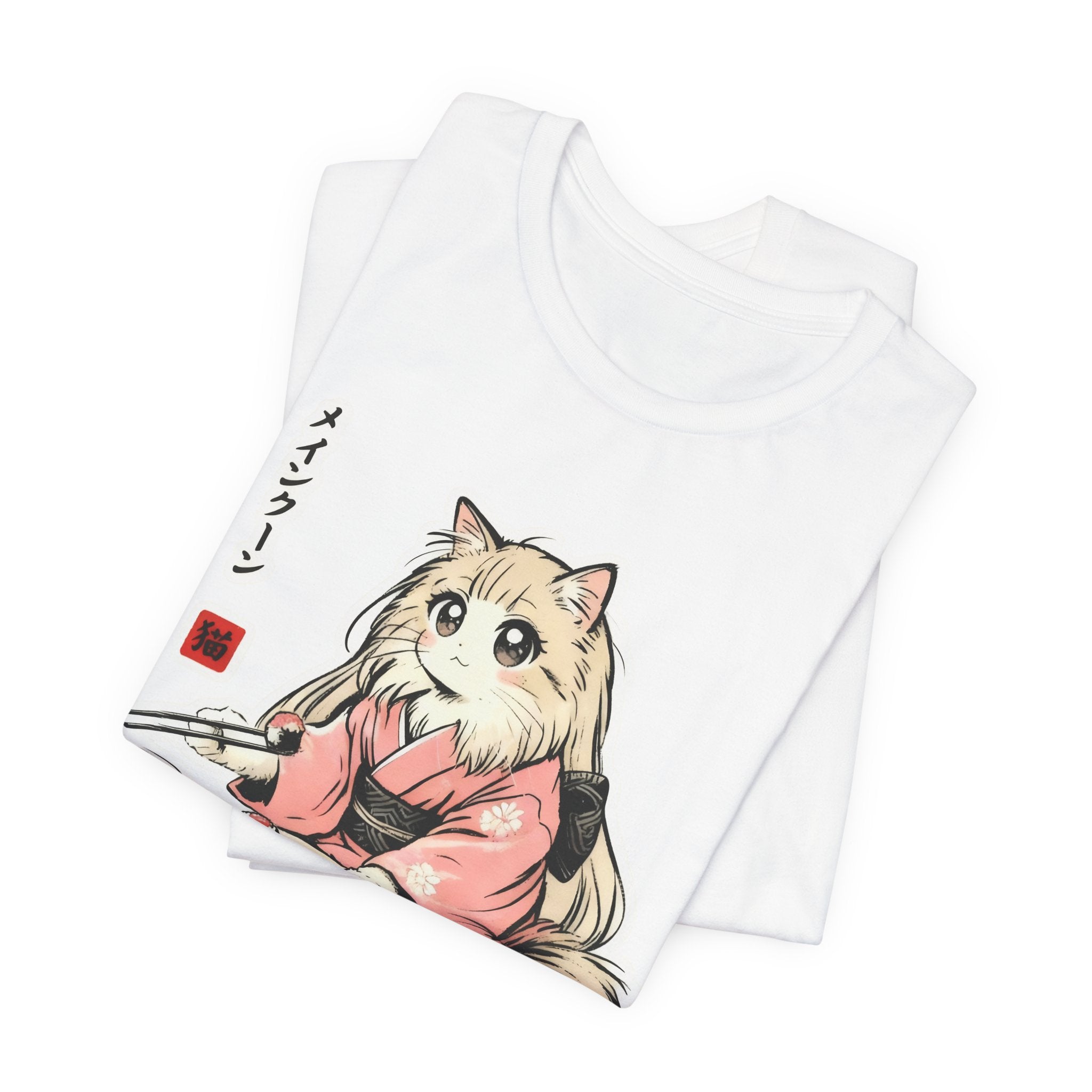 Sushi Lover Cat Shirt - Kawaii Kimono Tee, Maine Coon