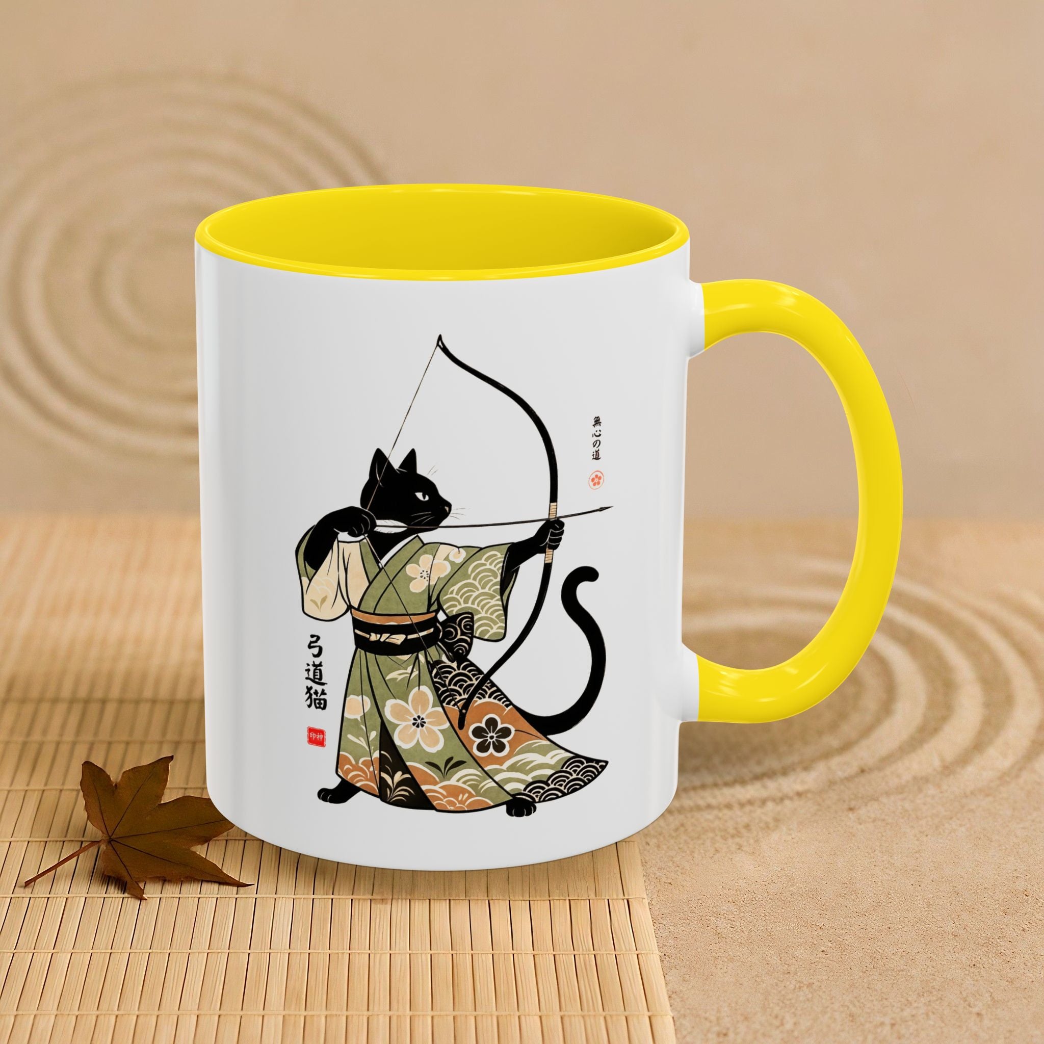 Kyudo Cat Warrior Mug - Unique Cat Lover Coffee Mug for Warriors - Kimono Cats Collection